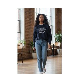 Top Stitch Morning Sun Embroidered Vtg Sweatshirt Winter Trees See Measurements